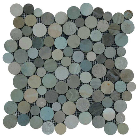 Botany Bay Olive stone coin river rock mosaic tile