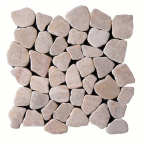 Botany Bay Beige Onyx pebble mosaic tile sheet with natural stone pebbles