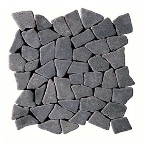 Botany Bay Lava Black pebble mosaic tile sheet with natural lava rock