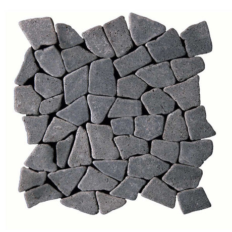 Botany Bay Lava Black pebble mosaic tile sheet with natural lava rock