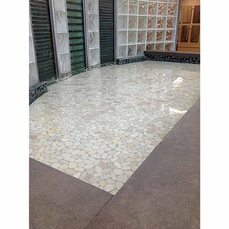 Mesh mounted river rock mosaic tile for bathrooms