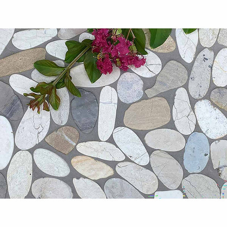 Natural stone sliced pebble tile for shower floors