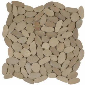 Khaki sliced pebble river rock mosaic tile