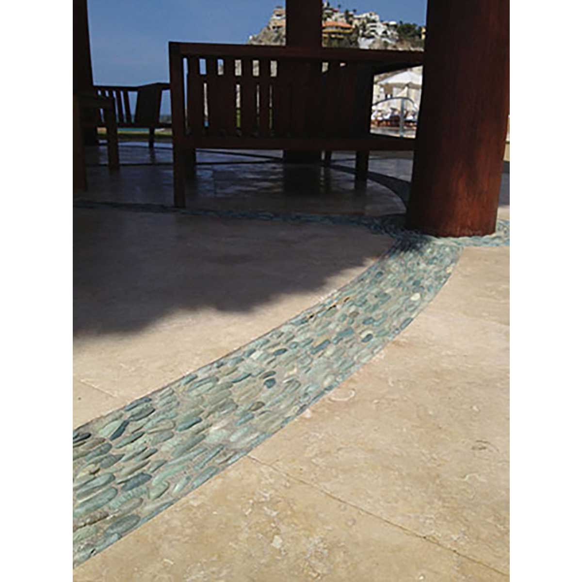 Green pebble mosaic tile for spa shower design