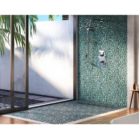 Teal and Lava Pebble Mosaic Tile for Shower Walls
