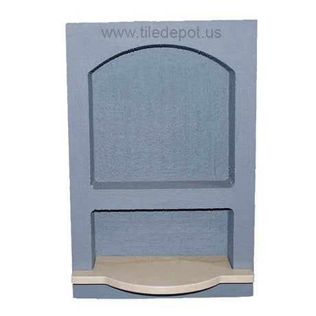 Front view of a preformed ready to tile wide combo arched shower niche with waterproof foam construction.