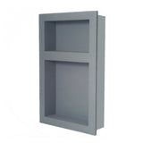 Preformed waterproof shower niche creating custom built-in storage for tiled showers and bathrooms.