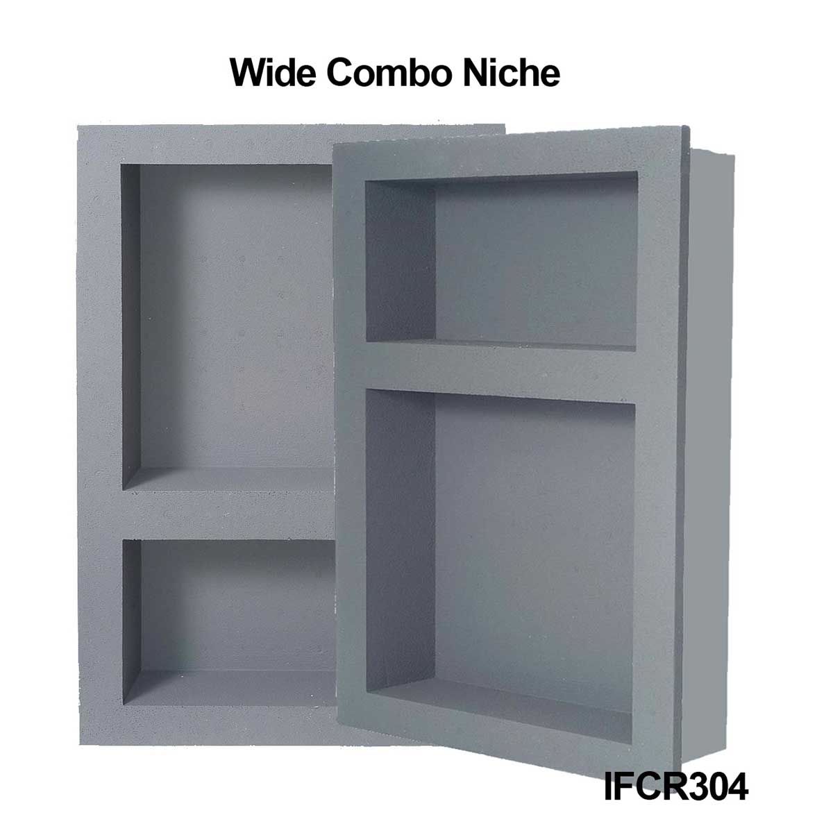 Waterproof 14 x 22 shower niche with dual storage compartments for shampoo and bath accessories.