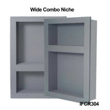 Waterproof 14 x 22 shower niche with dual storage compartments for shampoo and bath accessories.