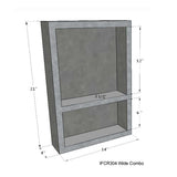 Ready to tile wide combo shower niche designed for recessed storage in tiled shower walls.