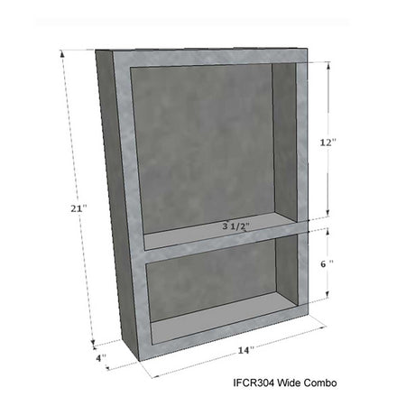 Ready to tile wide combo shower niche designed for recessed storage in tiled shower walls.