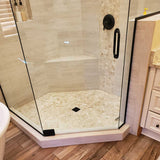 Ready-to-tile shower bench finished with matching wall and floor tile