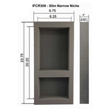 Narrow recessed shower niche with dual storage compartments Sketch