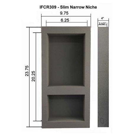 Narrow recessed shower niche with dual storage compartments Sketch