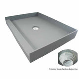 PreFormed Ready to Tile Shower Pan showing the PVC drain bottom