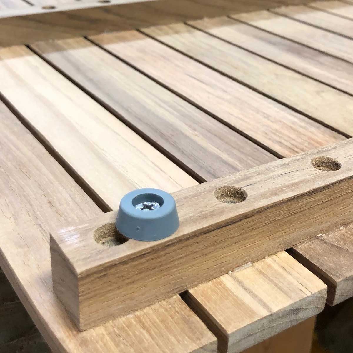 Handcrafted teak wood mat with marine grade hardware