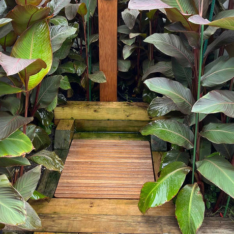 USA made teak wood mat in luxury outdoor shower