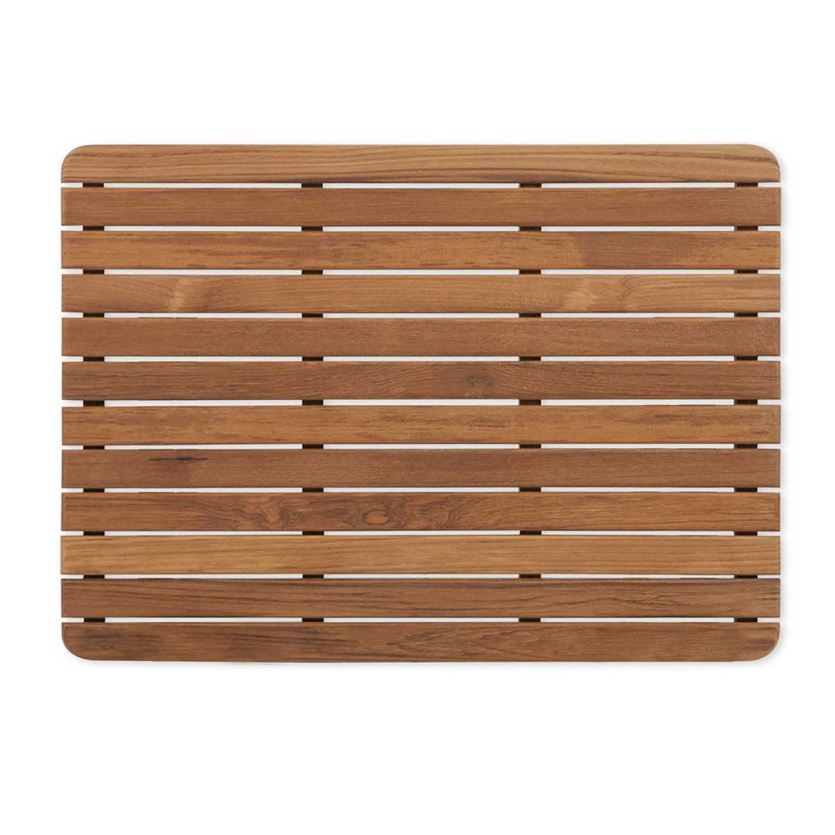 Premium teak wood mat with rounded corners