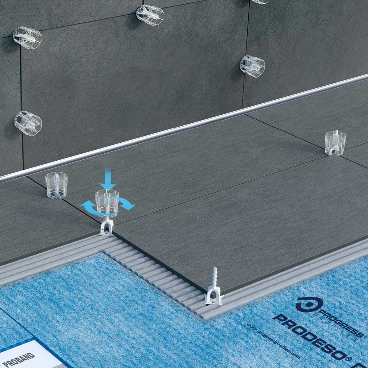 Proleveling tile leveling system creating smooth and level tile surfaces