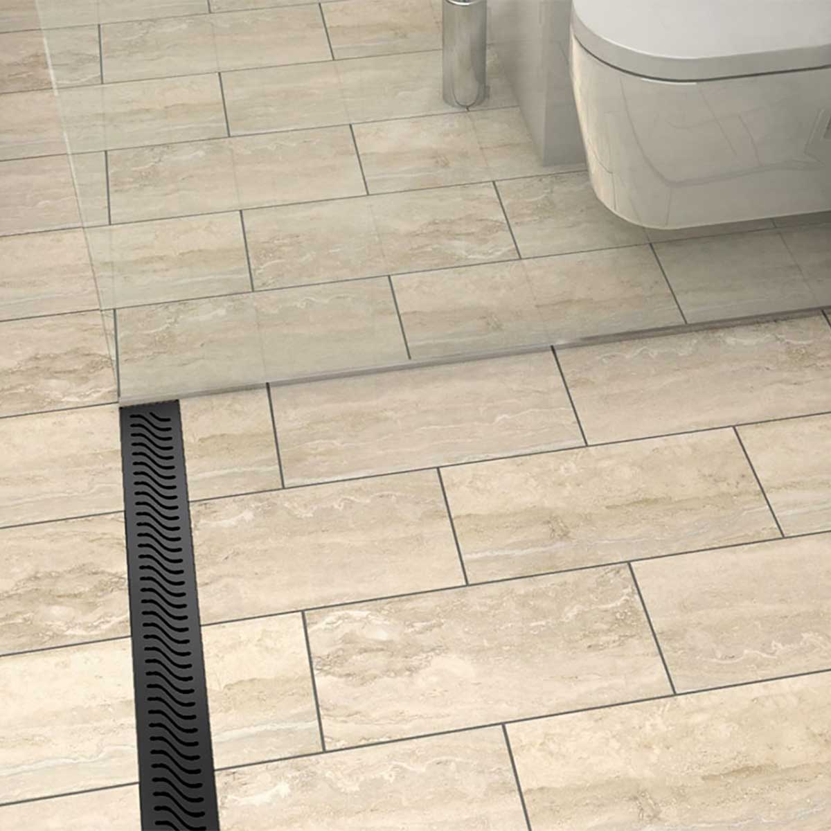 Matte black Quartz Flag linear shower channel drain for modern walk-in showers