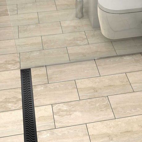Matte black Quartz Flag linear shower channel drain for modern walk-in showers