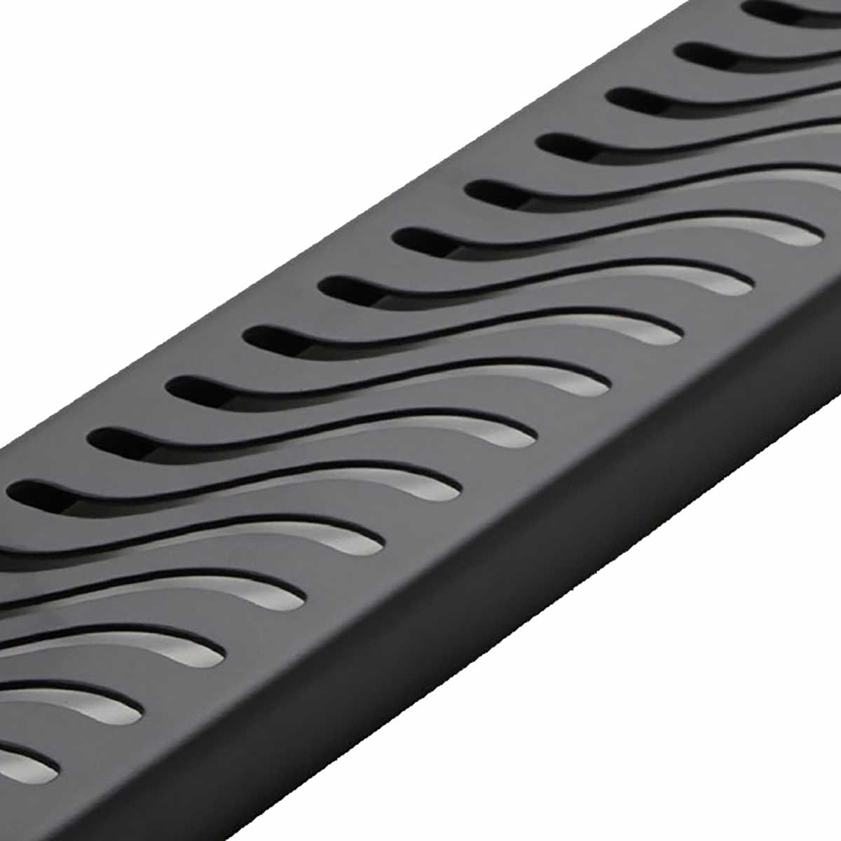 Contemporary matte black linear shower drain for tile shower installation