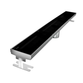 Quartz by ACO Glass Linear Shower Drain with Black Tempered Glass Grate