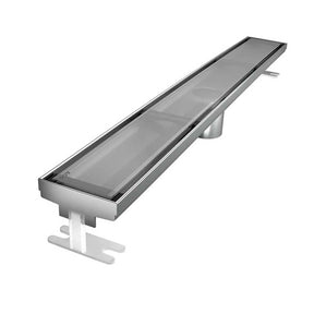 Quartz by ACO Glass Linear Shower Drain with Gray Tempered Glass Grate