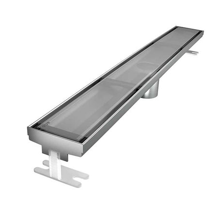 Quartz by ACO Glass Linear Shower Drain with Gray Tempered Glass Grate