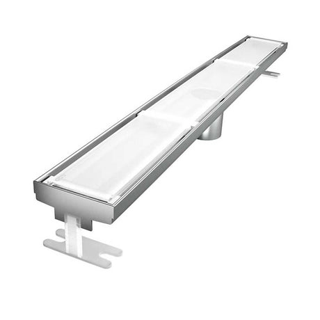 Quartz by ACO Glass Linear Shower Drain with White Tempered Glass Grate
