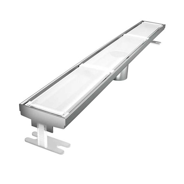 Quartz by ACO Glass Linear Shower Drain with White Tempered Glass Grate