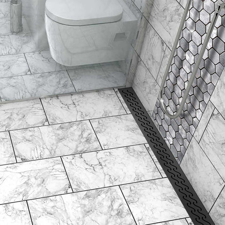 Matte black Hawaii linear shower drain for modern walk-in shower