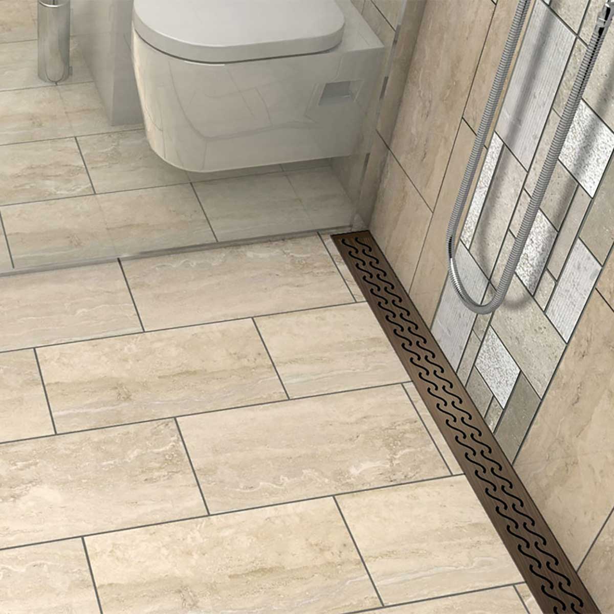 Hawaii linear shower drain with Oil-Rubbed Bronze decorative grate
