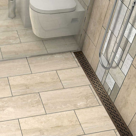 Hawaii linear shower drain with Oil-Rubbed Bronze decorative grate