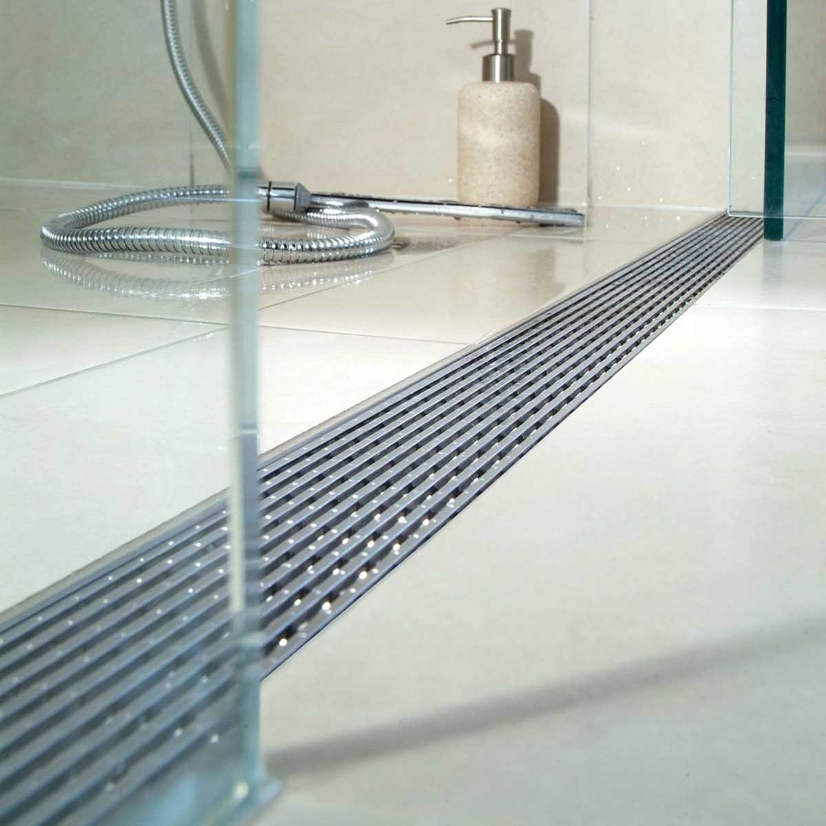 Brushed Stainless linear shower drain for residential and commercial bathrooms
