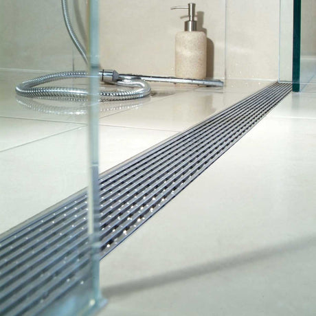 Brushed Stainless linear shower drain for residential and commercial bathrooms
