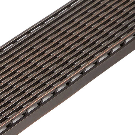Oil-Rubbed Bronze linear shower drain with foot-friendly wedge grate