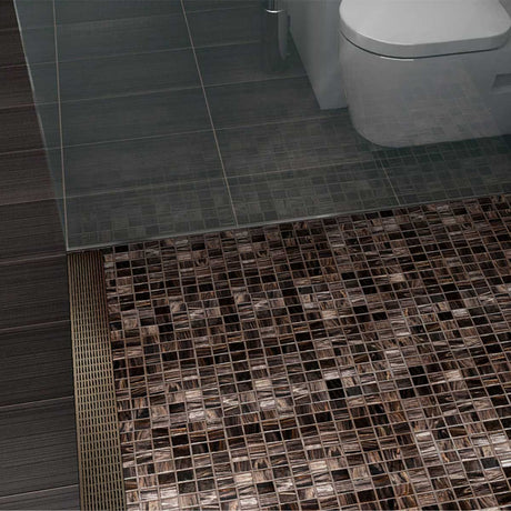 ADA accessible Oil-Rubbed Bronze linear shower drain with anti-slip wedge grate