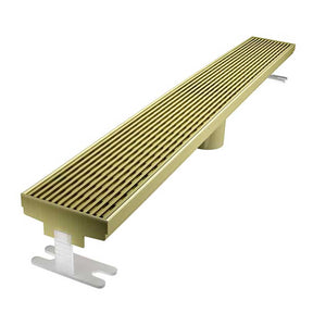 Quartz Linear Wedge shower drain with Satin Brass finish