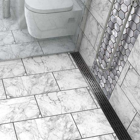 Decorative Quartz by ACO Mix Black Nickel shower drain grate for modern tile showers