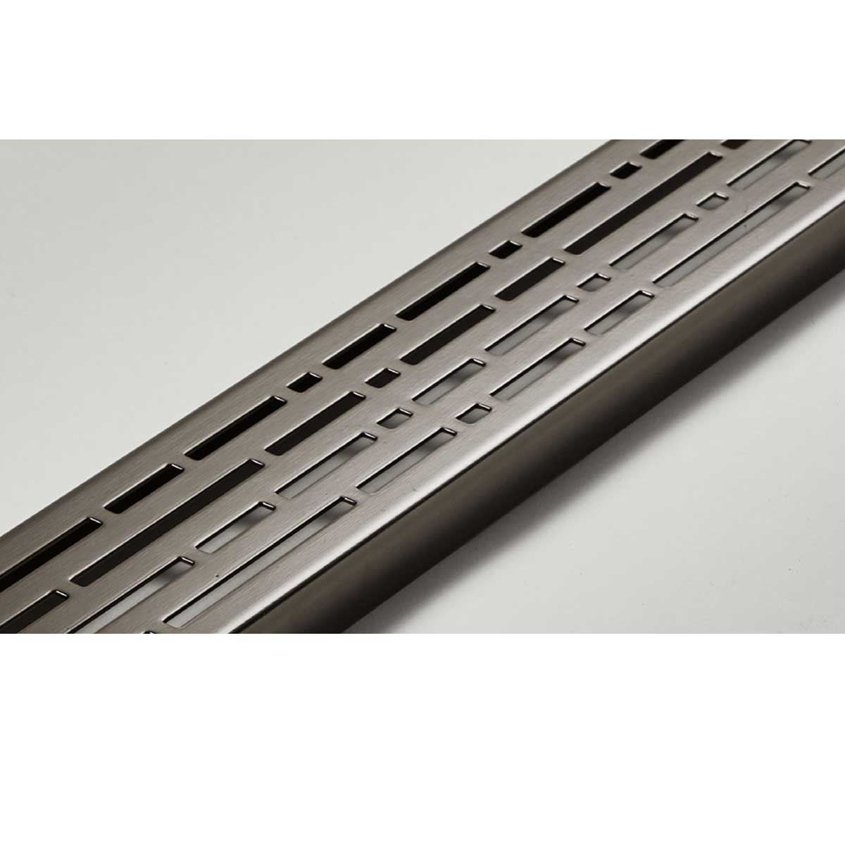 Quartz by ACO Black Nickel linear shower drain installed in contemporary walk-in shower