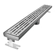 Quartz by ACO Mix Brushed Stainless linear shower drain with decorative geometric slot grate design