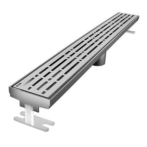 Quartz by ACO Mix Brushed Stainless linear shower drain with decorative geometric slot grate design