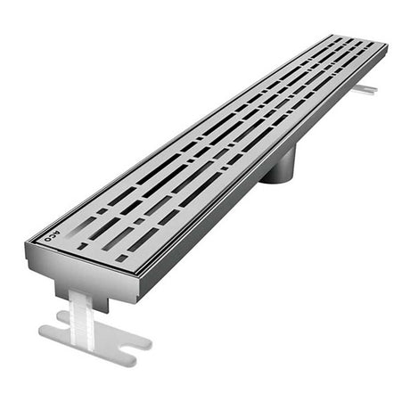 Quartz by ACO Mix Brushed Stainless linear shower drain with decorative geometric slot grate design