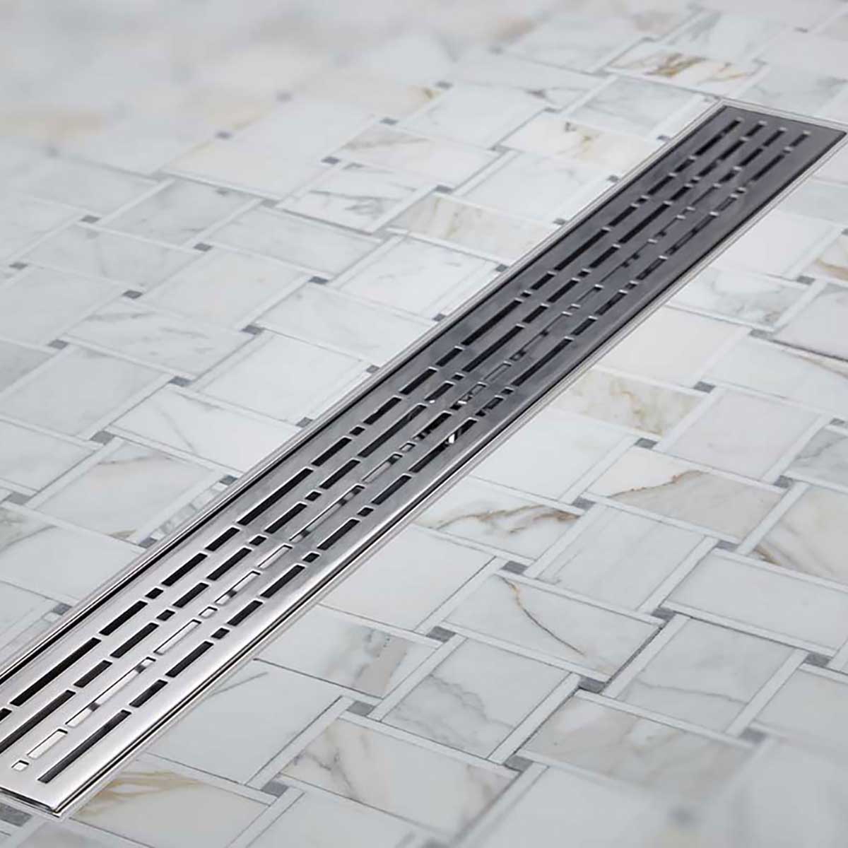 Decorative Quartz by ACO Mix Brushed Stainless shower drain grate for modern tile shower installations