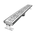 Quartz by ACO Mix Polished Chrome linear shower drain with decorative geometric slot grate design