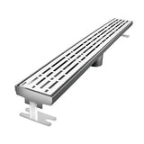 Quartz by ACO Mix Polished Chrome linear shower drain with decorative geometric slot grate design