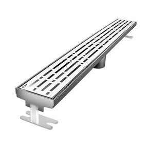 Quartz by ACO Mix Polished Chrome linear shower drain with decorative geometric slot grate design