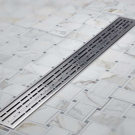 Decorative Quartz by ACO Mix Polished Chrome shower drain grate for modern tile shower installations