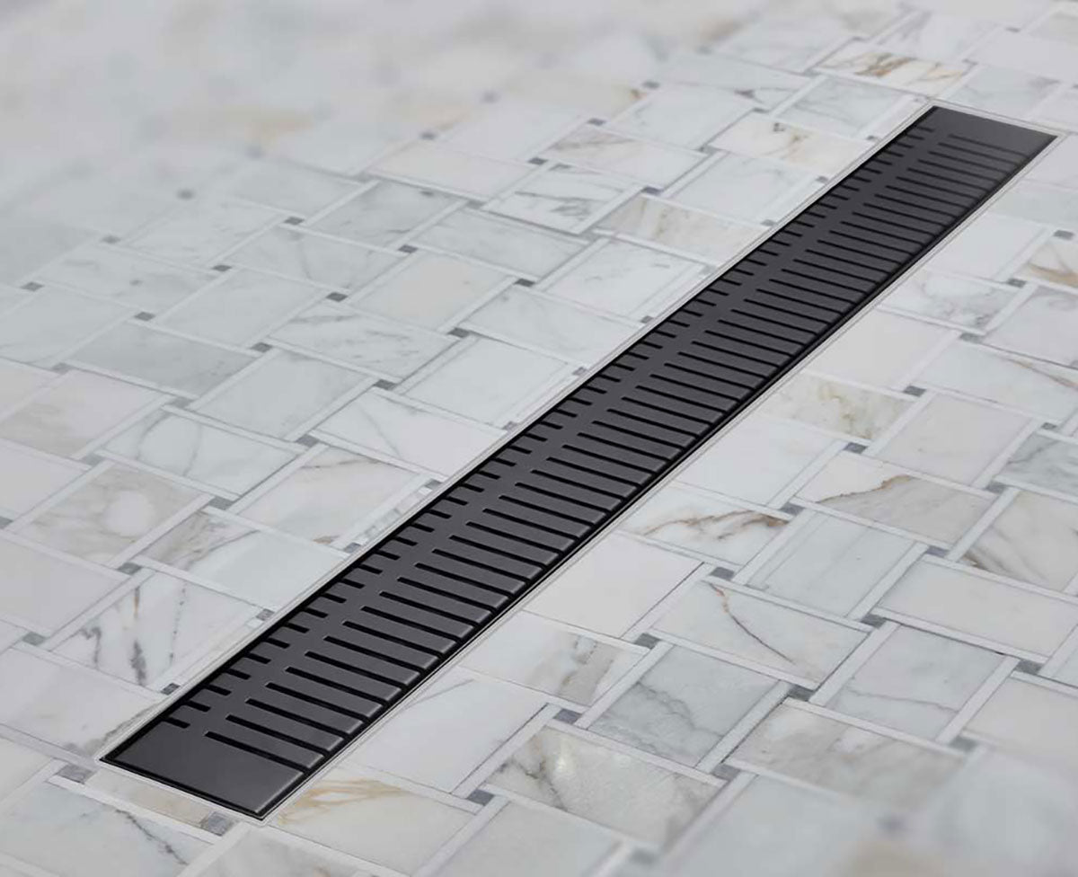 Black Nickel Piano grate linear shower drain for modern curbless shower installation